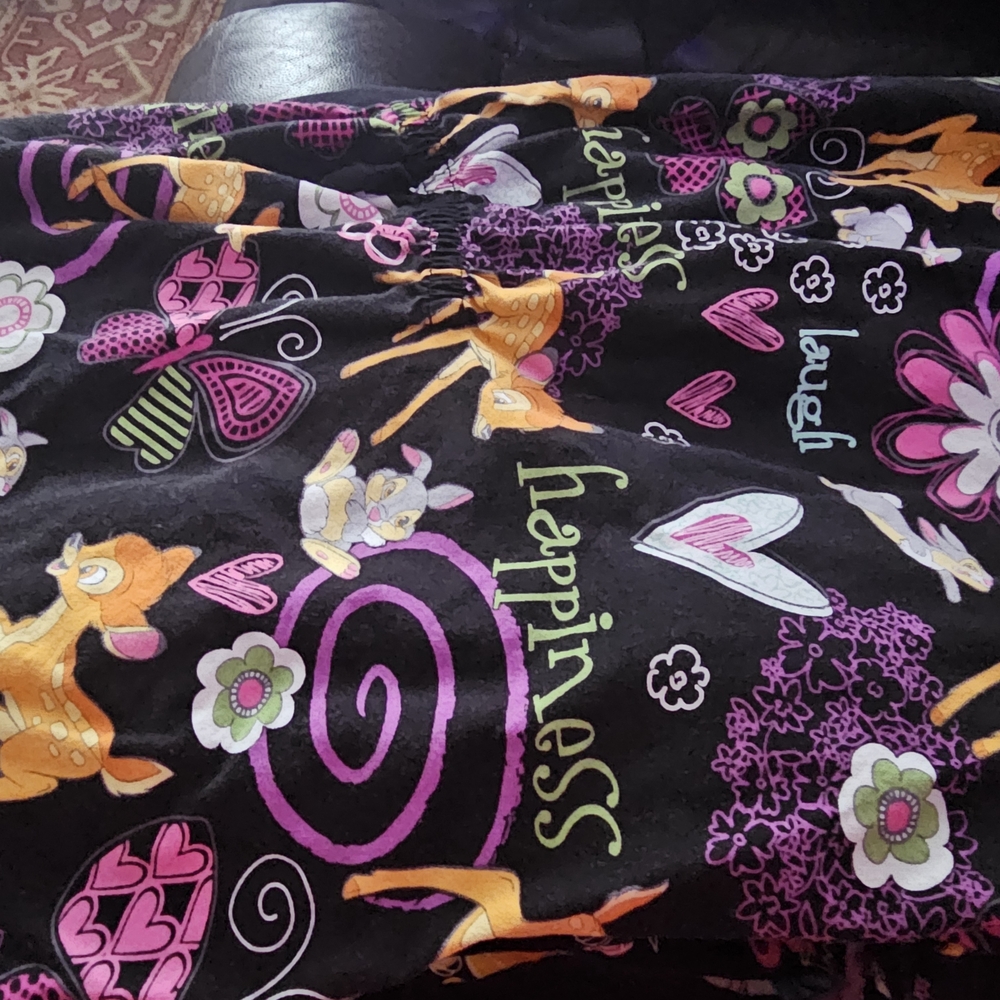 Black Bambi & Hearts Scrub Top Size 2x — Pink, Orange, Green Accents